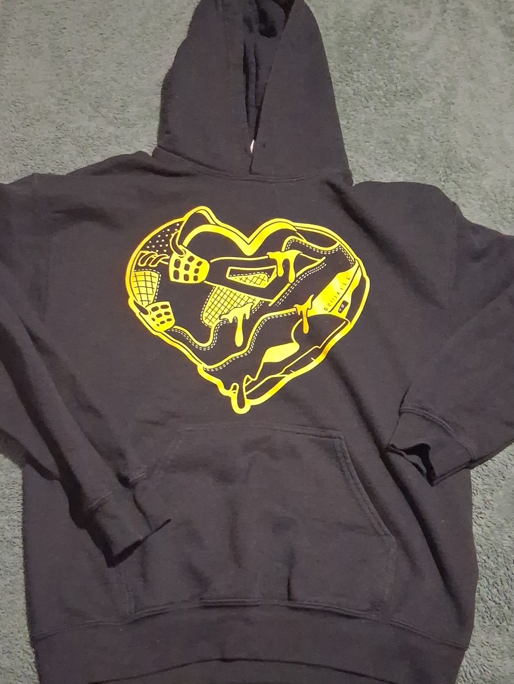 Black Hoodie with Yellow Heart Graphic - Unbranded